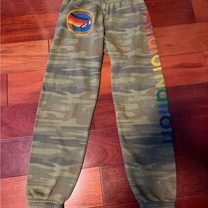 Aviator Nation Camouflage sweatpants with Rainbow Logo